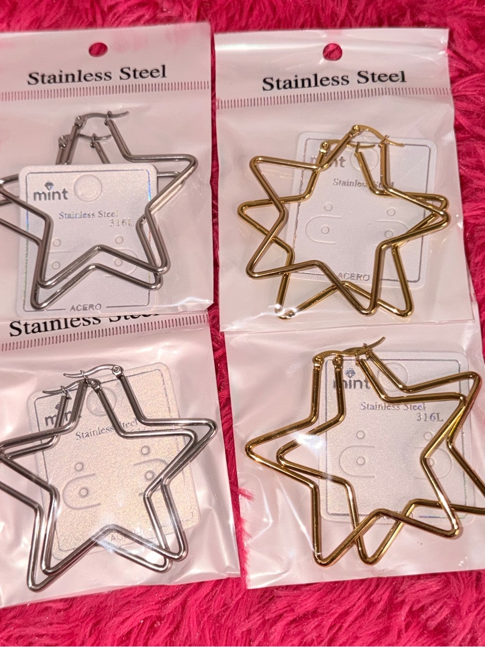 Mint Star-Shaped Stainless Steel Hoop Earrings in Silver and Gold
